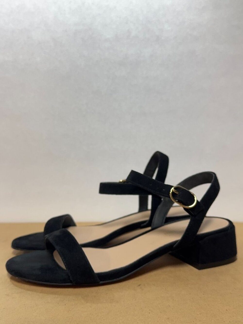 Stuart Weitzman Dancer 35 Black Suede Block Heel Sandals Women’s Size 6.5